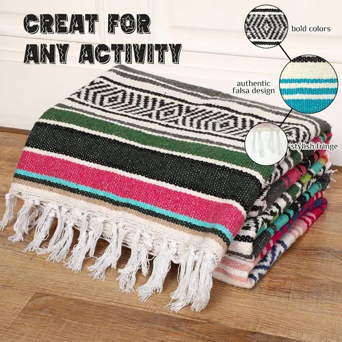 Miniatura 2 de Oudain - Paquete de 3 mantas mexicanas de 45 x 70 pulgadas, manta tejida de sarape Baja para playa, picnic, camping, decoración bohemia para sofá