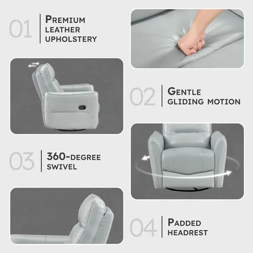 Miniatura 3 de Lexicon Silla reclinable giratoria, sillón reclinable manual de cuero de grano superior, cómodo sillón reclinable para guardería, silla reclinable