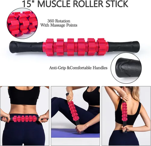 Miniatura 3 de JOYENERGY Juego de rodillos de espuma 5 en 1, rodillo de espuma de punto gatillo patentado, palo de masaje, bola de masaje, banda de resistencia