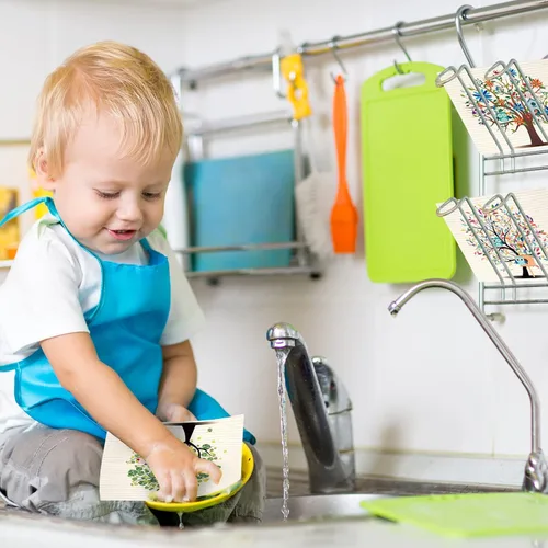 Miniatura 5 de Vesici 8 paños de cocina de cocina, búhos mixtos, lavables, reutilizables, paños de esponja absorbentes, toallitas de limpieza lavables para platos