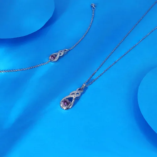 Miniatura 4 de Birthstone Necklaces for Women 925 Sterling Silver Infinity Pendant Created Gemstone Jewelry for Her, 16"+2