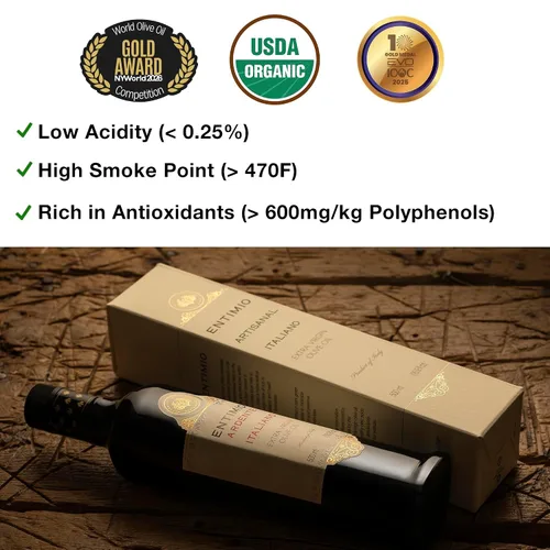 Miniatura 2 de Entimio Ardente Aceite de oliva virgen extra italiano orgánico de Italia, más de 600 mg/kg alto en polifenoles, ganador del oro 2025, evoo