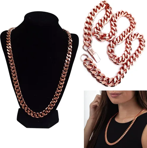 Miniatura 5 de 1 collar de eslabones cubanos de cobre puro cadena de joyería de 24 pulgadas unisex