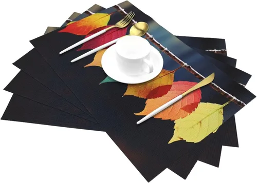 Miniatura 6 de 6 PCS PVC Placemats Set Place Mats Colorful Leaves Non-Slip Weave Place Mats 12" x 18" Farmhouse Durable Table Mat Set for Family Dinners Wedding