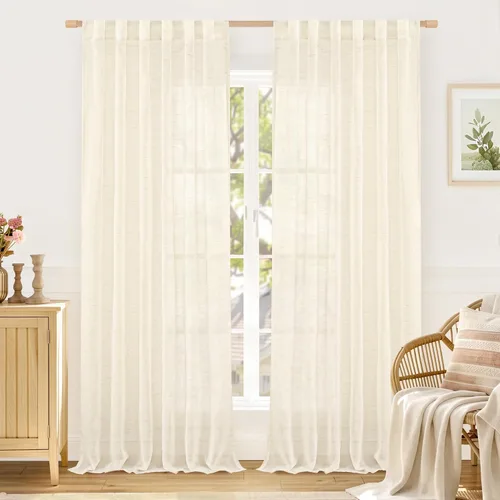 Miniatura 15 de LAMIT Cortinas de lino beige de 30 pulgadas de largo para ventanas pequeñas, cortinas semitransparentes filtrantes de luz, pestaña trasera
