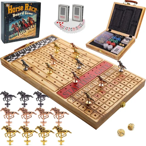 Miniatura 9 de Grande Juego de Mesa de Carreras de Caballos de 21 Pulgadas Finish LINE Está Equipado con 11 Caballos de Artesanía Metálica de Lujo Tablero