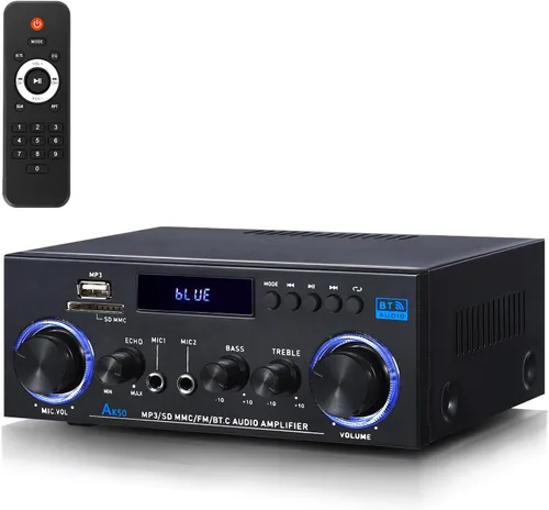 AK50 Amplificador estéreo de audio para el hogar, receptores estéreo de 400 W, sistema de amplificador de potencia Bluetooth 5.0 de 2 canales, radio