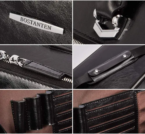 Miniatura 5 de BOSTANTEN Maletines para Hombre Bolsa de Mensajero de Cuero Genuino para Laptop de 15.6 Pulgadas, Maletín de Oficina, Trabajo, para Negocios, Viaje
