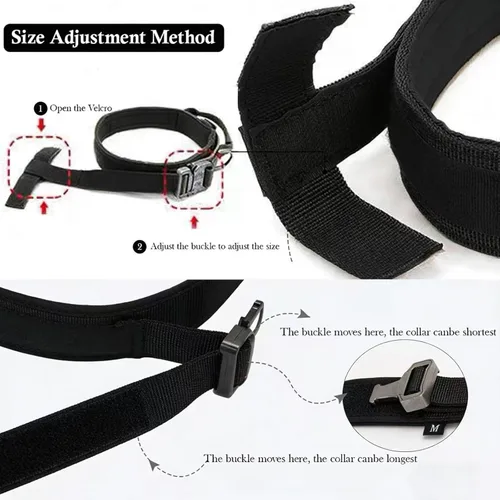 Miniatura 4 de Collar táctico para perro, ajustable, militar, de nailon, con asa de control y hebilla de metal resistente para perros medianos y grandes (negro, S)