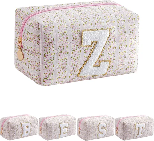 Miniatura 25 de Bolsa de maquillaje alfabética JOVAKIT, bolsa de cosméticos para mujeres, regalos de Navidad para niñas de 6 a 18 años, neceser de viaje con flores