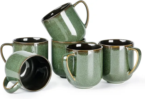 Miniatura 15 de LERATIO Juego de 6 tazas de café de cerámica de 12 onzas, grandes tazas de porcelana con mango grande para café con leche, capuchino, leche, cacao