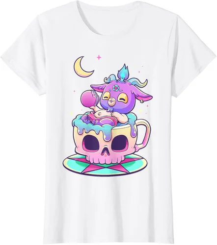 Miniatura 18 de Kawaii Pastel Goth Cute espeluznante Pentáculo Baphomet - Camiseta de cabra, Negro