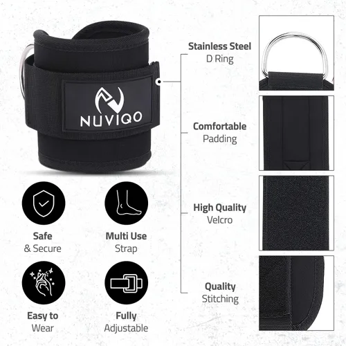 Miniatura 3 de Almohadilla para Barra y 2 Correas de Tobillo para Máquina de Cable - Accesorios de Gimnasio para Mujeres y Hombres - Perfecta para Patadas