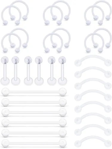 Miniatura 6 de Piercing de labios de plástico transparente/rosa/morado para cejas, sonriente industrial, joyería para cartílago, hélix, tragus daith, aretes
