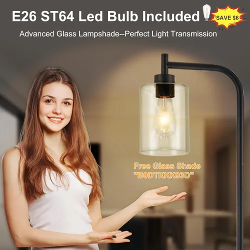 Miniatura 2 de DLLT Lámpara de pie alta para habitación: lámpara de pie negra con pantalla de vidrio transparente para sala de estar - Lámpara moderna brillante