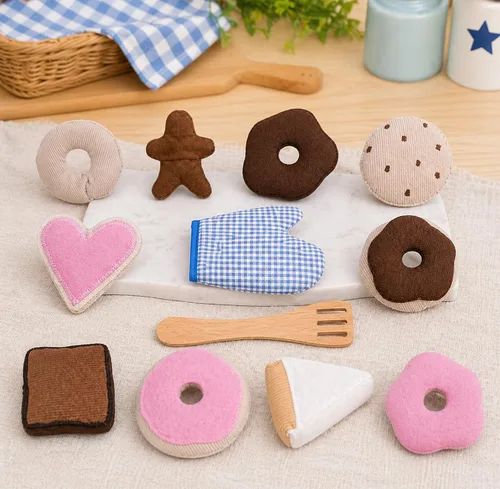 Miniatura 5 de Juego de 12 piezas de peluche para hornear, comida de cocina sintética para horas de diversión simulada, para niños, alimentos falsos