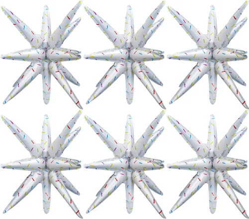 Miniatura 14 de 6 Globos de Papel de Aluminio con Forma de Estrella Negra de Una Pieza, Globo de Estrella de 14 Puntas 4D Cono Starburst de Mylar de 22 Pulgadas