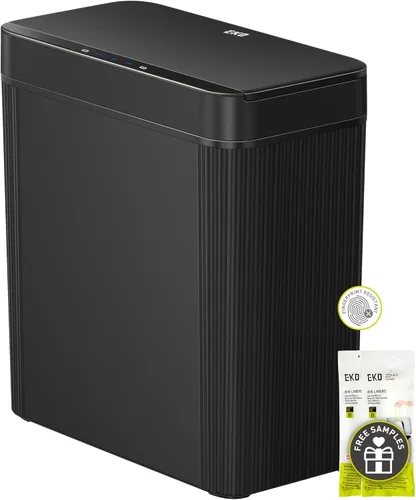 Miniatura 17 de EKO Basurero automático para baño con tapa, cubo de basura sin contacto de 2.1 galones con cubo extraíble, cubo de basura delgado de acero
