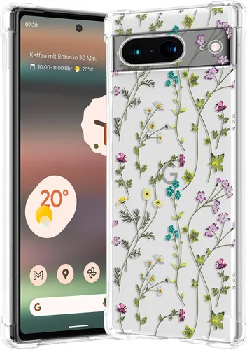 Miniatura 36 de RALEAVO - Funda floral para Google Pixel 7a, funda transparente con hojas y flores, diseño delgado y lindo para niñas y mujeres, cubierta de Verde