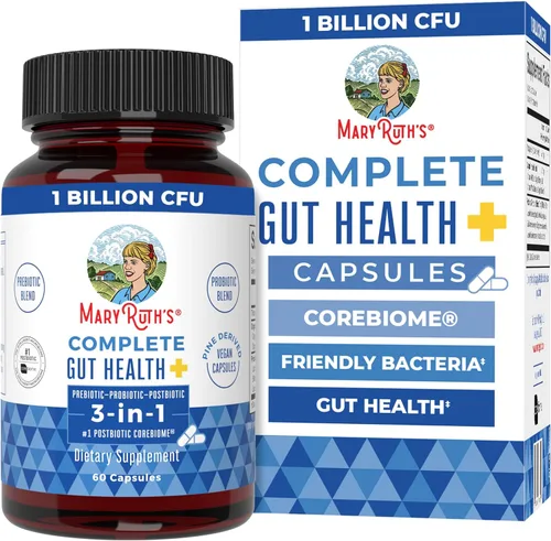 MARYRUTH'S Complete Gut Health+ Cápsulas | Mezcla de 5 probióticos | Butirato | Corebiome® | Apoyo intestinal vegano | Apoya la salud