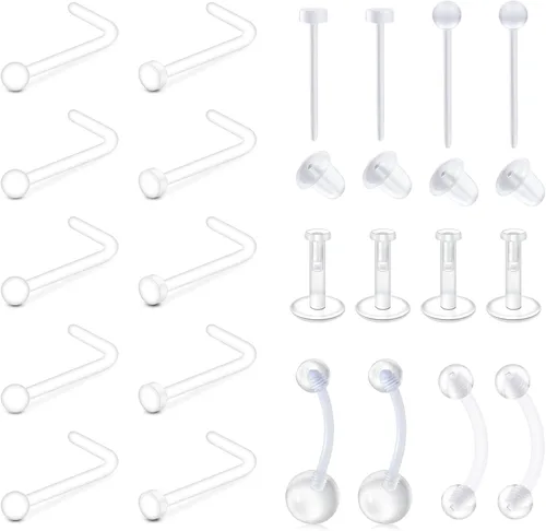 Miniatura 9 de MODRSA 18g 20g Nude Clear Nose Studs for Work Clear Piercing Retainers for Surgery Plastic Septum Retainer 16g Labret Lip Studs Plastic Cartilage