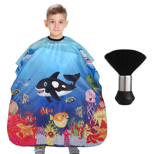 Miniatura 17 de Capa de peluquería para niños con cepillo quitapelusas para el cuello, capa profesional de salón para corte de cabello con cierre a presión