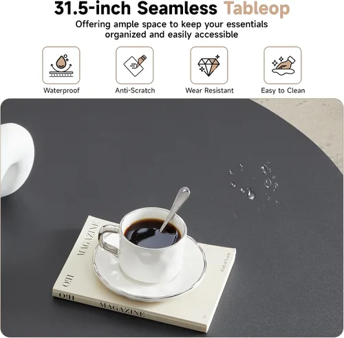 Miniatura 3 de Mesa de café redonda de 31.5", Mesa de centro moderna con acento acanalado y marco de metal, mesas de café de madera redondas para sala de estar