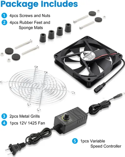 Miniatura 7 de GDSTIME Ventilador de 140 mm x 25 mm para computadora con enchufe AC, 110 V 120 V 220 V 240 V CA, controlador de velocidad variable de 4 V a 12 V