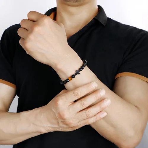Miniatura 3 de Pulsera de cruz para hombres, para papá, hijo, nieto, marido, padrino, tío sobrino, hermano, regalo inspirador de ojo de tigre, pulsera curativa
