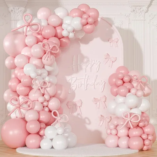 Miniatura 15 de Kit de arco de globos negro y arena blanca 141 piezas, decoraciones de cumpleaños coquetas incluyen globos y lazo negro para boda, baby shower