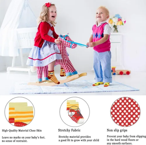 Miniatura 17 de Tphon Calcetines para niños pequeños con empuñaduras, 12 pares de calcetines antideslizantes de algodón para niños y niñas de 1 a 7 años