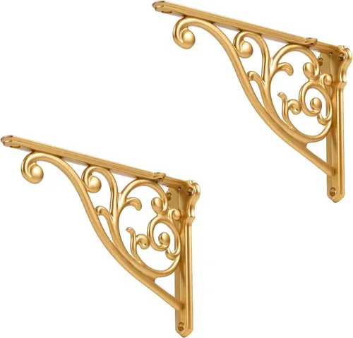 Miniatura 85 de Soportes de estante de 4 pulgadas, paquete de 4 soportes de pared de latón antiguo de alta resistencia, estantes decorativos de cocina victoriana