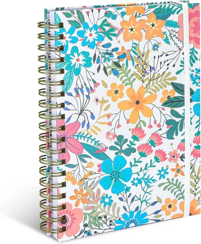 Miniatura 11 de Cuaderno de espiral, diario rayado A5 para mujer, diario en espiral de tapa dura con 2 bolsillos, cuadernos con rayas universitarias, lindo cuaderno