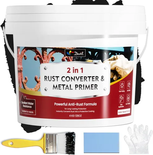 Miniatura 11 de DWIL Convertidor de óxido para metal, pintura metálica de alto flujo 2 en 1, convierte el óxido en revestimiento protector de larga duración