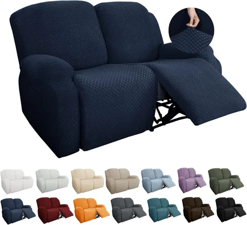 Miniatura 42 de YEMYHOM Funda elástica de 4 piezas para silla reclinable de jacquard con bolsillo lateral, antideslizante, ajustable, protector de muebles con parte