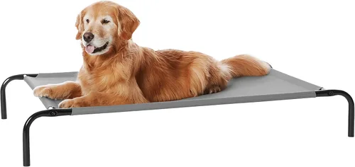 Amazon Basics Cama elevada transpirable y refrescante para perros con marco de metal para perros grandes, 51 x 31 x 8 pulgadas, color gris