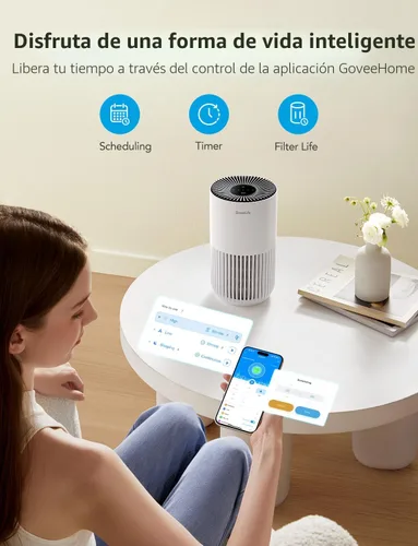 Miniatura 3 de GoveeLife Mini purificador de aire para dormitorio, purificador de aire de filtro inteligente con aplicación Alexa Control para pelo de mascotas