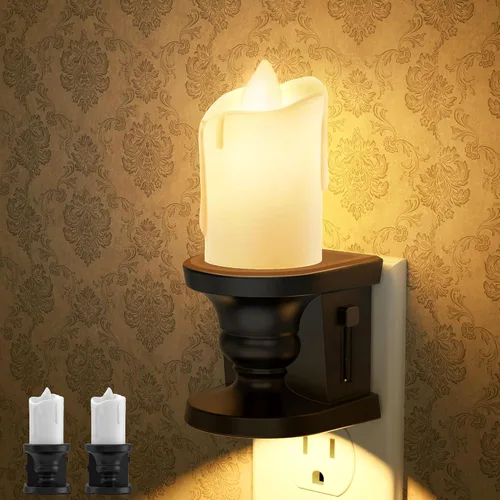 Miniatura 16 de Briignite Candelabro de luz nocturna enchufable a la pared, luz nocturna LED cálida con sensor de anochecer a amanecer, 0-100LM regulable, luz