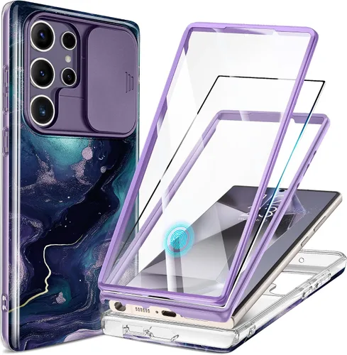 Miniatura 12 de GVIEWIN para Samsung Galaxy S23 Ultra Funda con cubierta deslizante para cámara, [Protector de pantalla incorporado] [2 Marcos frontales] Funda
