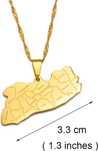 Miniatura 4 de YUANYIRAN Mapa de El Salvador Colgante Collares - Collar de cadena étnica africana delgada, color dorado, bandera de mapas patrióticos, joyería Hip