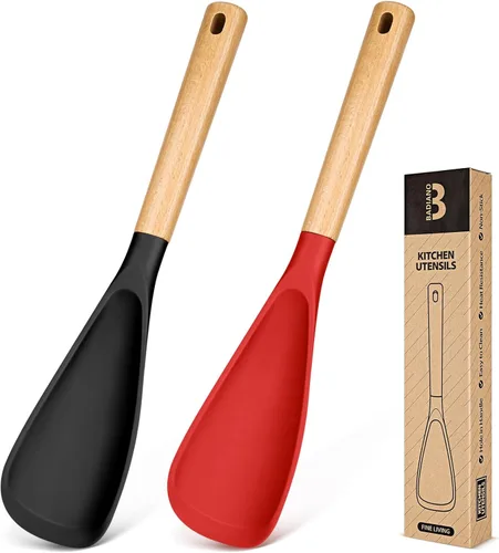 Miniatura 23 de Cuchara de cocina para utensilios de cocina antiadherentes, ideal para cocinar y servir silicona mate resistente sin BPA, cuchara con mango de Negro