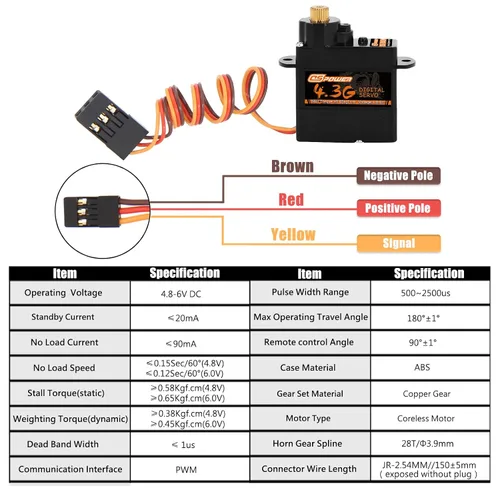 Miniatura 6 de 2 mini servos 4.3G, servomotor micro digital a control remoto, engranaje de metal, servos de dirección sin núcleo para helicóptero de ala fija