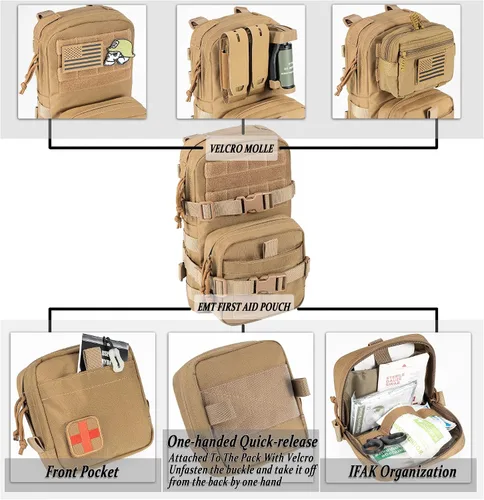 Miniatura 4 de Paquete de Hidratación Táctica Pequeña MOLLE Transportador de Vejiga de Agua para Exteriores para Chaleco Mochila, Negro, Pequeño, Mochilas Daypack