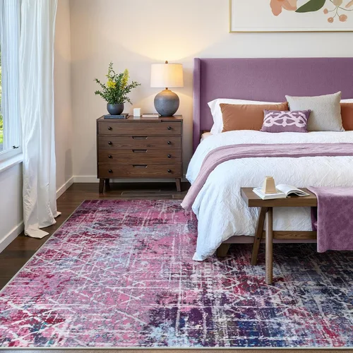 Miniatura 7 de Zealude - Alfombras abstractas boho azul rosa para dormitorio de niñas y niños, alfombra lavable de 8 x 10 pies para sala de estar y comedor