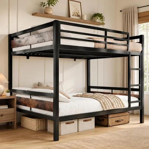 Miniatura 16 de Feonase - Litera de camas individuales con escalera, de metal, con barandilla alta, con soporte de listones de metal resistente, sin ruido, no Negro