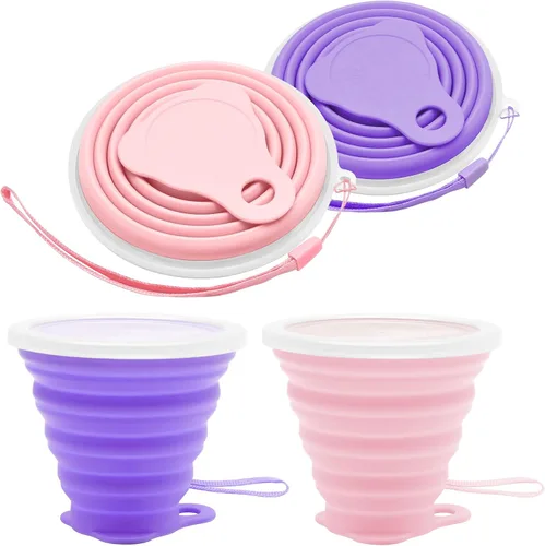 Miniatura 8 de Litoexpe 2 Pack Taza de Viaje Plegable de Silicona, Juego de Tazas de Camping Portátiles con Tapas, Gris y Azul Gris & azul