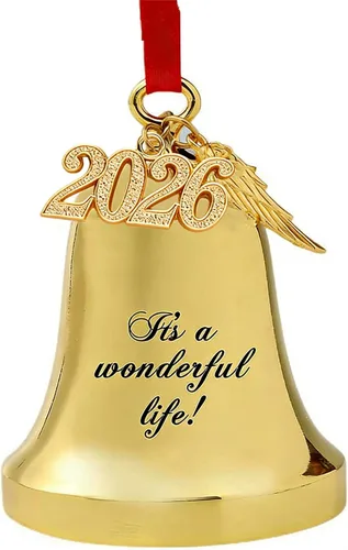 JUPPE 2025 Campanas de Navidad Grabadas en Oro "Es una Maravillosa Vida" Adornos Colgantes para Árbol de Navidad Adornos de Boda y Aniversario con