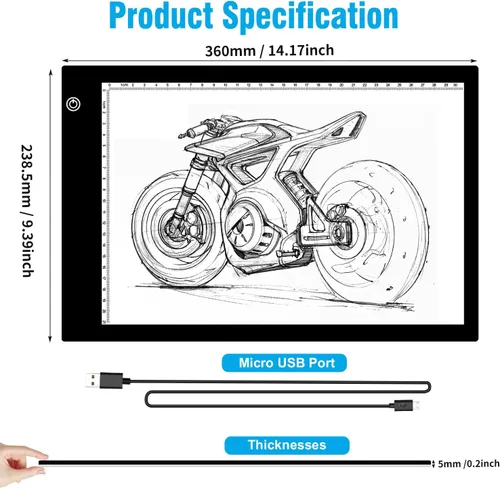 Miniatura 5 de Almohadilla de luz LED A4 para trazar, tablero de luz de dibujo de brillo ajustable para pintura de diamante, desmalezado de vinilo, bocetos