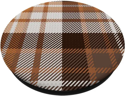 Miniatura 2 de Patrón de tartán naranja marrón y blanco Otoño PopSockets estándar PopGrip