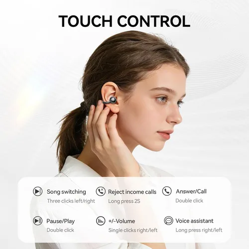 Miniatura 6 de Auriculares con clip abiertos con Bluetooth 5.4, reproducción de 48 horas, IPX6 impermeable, control táctil, cómodos para entrenamientos y uso Blcak